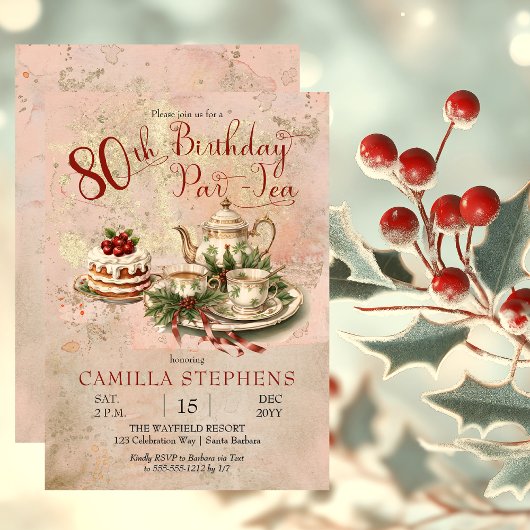 Invitation Élégante fête du Thé d'hiver 80e anniversaire