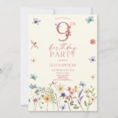 Invitation Élégante fête Fleur sauvage Floral 9e anniversaire (Devant)