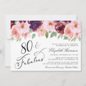 Invitation Elégante fête florale Bourgogne rose 80e anniversa (Devant)
