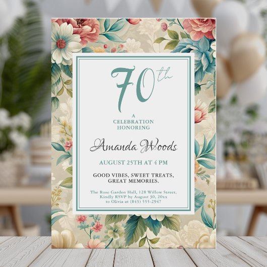 Invitation Elégante fête florale de 70e anniversaire