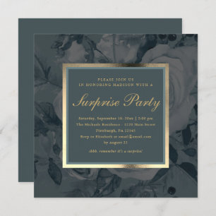 Invitation Élégante fête florale foncée gris gris surprise