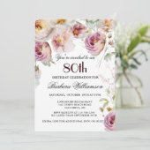 Invitation Elégante fête florale peinte 80e anniversaire (Debout devant)