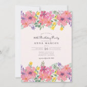 Invitation Élégante fête florale rose pourpre 90e anniversair (Devant)