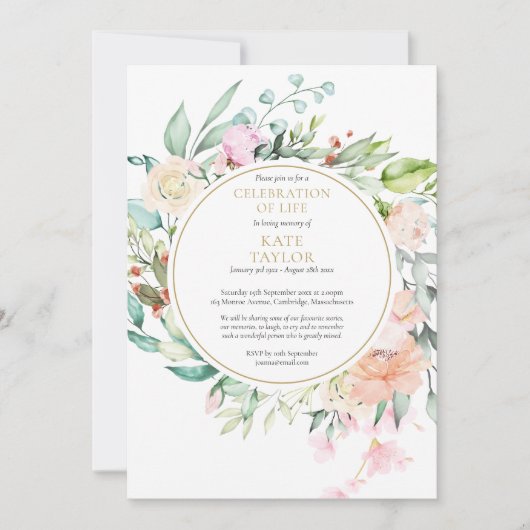 Invitation Elégante fête funéraire de la vie Florale (Devant)