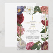 Invitation Elégante fête funéraire de la vie Rose Floral (Devant / Derrière)