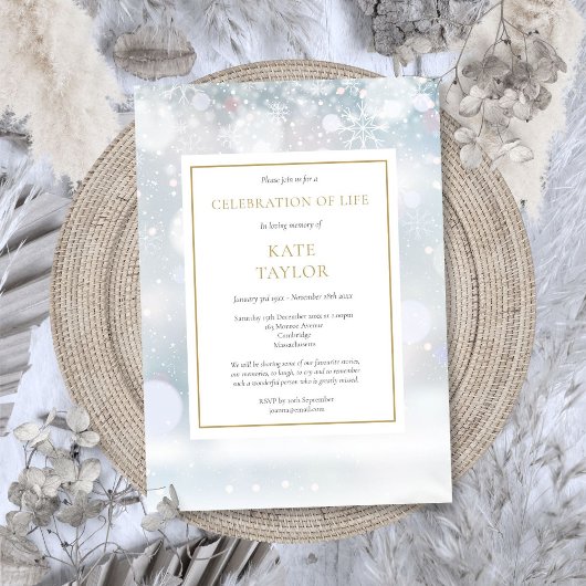 Invitation Élégante fête funéraire d'hiver célébrant la vie