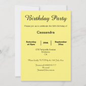 INVITATION ÉLÉGANTE FÊTE JAUNE ET LACE NOIRE ANNIVERSAIRE NOI (Devant)