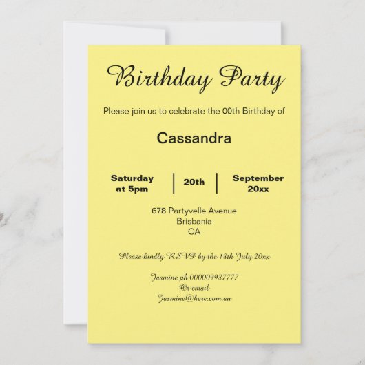 INVITATION ÉLÉGANTE FÊTE JAUNE ET LACE NOIRE ANNIVERSAIRE NOI (Devant)