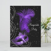 Invitation Élégante fête mascarade noire et violette (Debout devant)