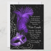 Invitation Élégante fête mascarade noire et violette (Dos)