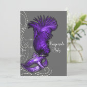 Invitation Élégante fête mascarade violette et grise (Debout devant)