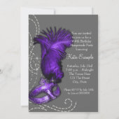 Invitation Élégante fête mascarade violette et grise (Dos)