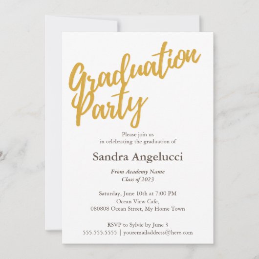 Invitation Élégante fête moderne Golden Graduation Party (Devant)