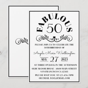 Invitation Elégante Fête Moderne Noir Blanc Cinquante Fantast