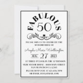 Invitation Élégante fête moderne noire et blanche Fifty fabul (Devant)