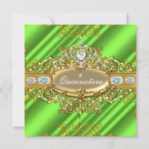 Invitation Élégante Fête Quinceañera Vert Citron Argent Or