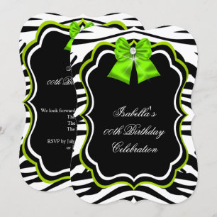 Invitation Élégante fête sauvage zèbre vert citron diamant