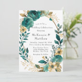 Invitation Élégante fête Turquoise et or Mariage Floral I (Debout devant)