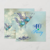 Invitation Élégante fête verte du 40e aqua (Devant / Derrière)