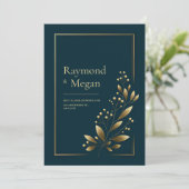 Invitation Élégante feuille botanique dorée pour mariage (Debout devant)
