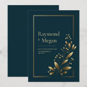 Invitation Élégante feuille botanique dorée pour mariage (Devant / Derrière)