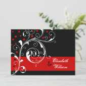 Invitation Élégante feuille de défilement floral noir, mariag (Debout devant)