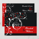 Invitation Élégante feuille de défilement floral noir, mariag (Devant / Derrière)