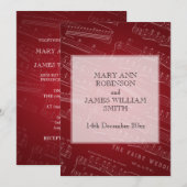 Invitation Élégante feuille de mariage Musique rouge (Devant / Derrière)