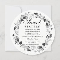 Elégante feuille noire et blanche Wreath Sweet 16