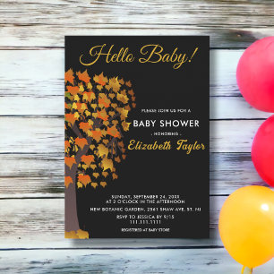 Invitation Elégante Feuilles d'automne Arbre noir Baby shower