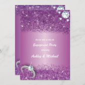 Invitation élégante fiançailles chic violet parties scintilla (Devant / Derrière)