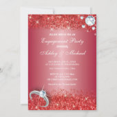 Invitation élégante fiançailles parties scintillant rouge chi (Dos)