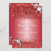 Invitation élégante fiançailles parties scintillant rouge chi (Devant / Derrière)