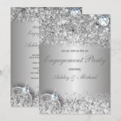 Invitation élégante fiançoire chic parties scintillant argent (Devant / Derrière)