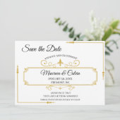 Invitation Élégante Filigree or sur blanc, Enregistrer la dat (Debout devant)