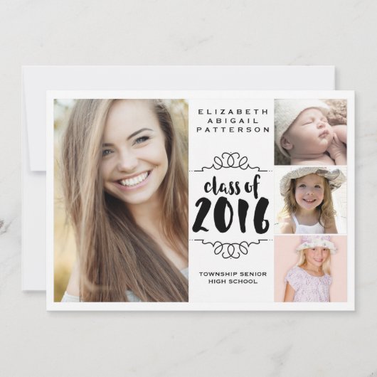 Invitation Élégante fille 4 Photo noir & blanc Graduation (Devant)