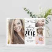 Invitation Élégante fille 4 Photo noir & blanc Graduation (Debout devant)