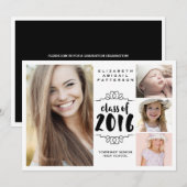 Invitation Élégante fille 4 Photo noir & blanc Graduation (Devant / Derrière)