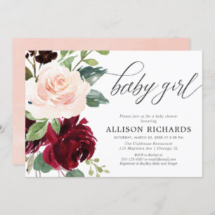 Invitation Élégante fille à fleurs rousse et bordeaux