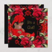 Invitation Élégante Fille Baby shower Rose rouge Fleurs (Devant / Derrière)