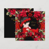 Invitation Élégante fille Baby shower Rose rouge Fleurs 2 (Devant / Derrière)