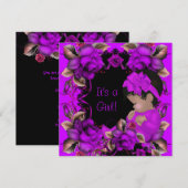 Invitation Élégante fille Baby shower violet rose rose Fleurs (Devant / Derrière)