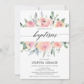 Invitation Elégante fille de couleur florale rose baptême (Devant)