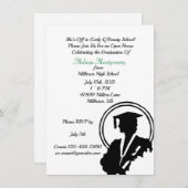 Invitation Élégante fille diplômée Silhouette Graduate (Devant / Derrière)