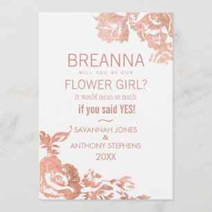Invitation Élégante Fille Fleur Moderne en Or Rose Floral