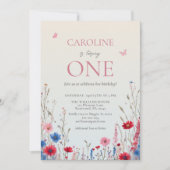 Invitation Élégante fille Fleur sauvage 1er anniversaire (Devant)