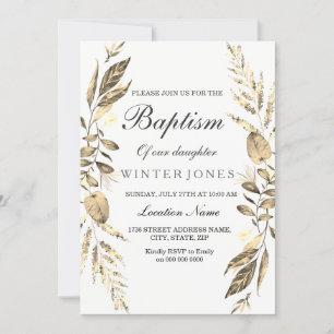 Invitation Élégante fille garçon Golden Leaf Baptism Invitati
