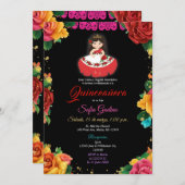 Invitation Elégante fille mignonne Fleurs colorées Quinceañer (Devant / Derrière)