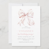Invitation Élégante fille rose Bow 2e anniversaire (Devant)