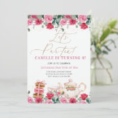 Invitation Elégante Fille Rose Floral Tea Party Anniversaire (Debout devant)